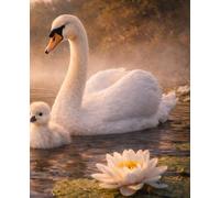 Lined Notebook - Swan and Baby at Sunset: Peaceful Nature Journal for Writing, Notes and Creative Thoughts