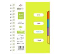 Lined Notebook with 4Pcs Index Tabs A5 Subject Spiral Notebook with 4 Colored Dividers WireBound Journal Notebooks, A5 Project Notepad Plastic Cover Lined Page for Student School Office Study Green
