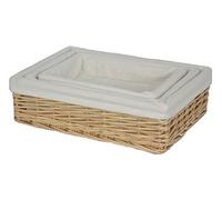 Lined Rectangular Straight-Sided Wicker Tray Set of 3