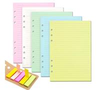 Lined Refill Paper 100 Sheet A5 Coloured for Filofax, 6 Punched Holes Loose-Leaf Refillable Lined Paper with 1 Set of Sticky Notes, A5 Diary Planner Inserts Refills for Notes Meeting Travel Record