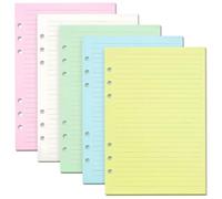 Lined Refill Paper 100 Sheet A5 Coloured for Filofax, 6 Punched Holes Loose-Leaf Refillable Lined Paper with 1 Set of Sticky Notes, A5 Diary Planner Inserts Refills for Notes Meeting Travel Record