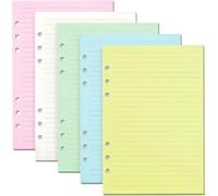 Lined Refill Paper 200 Sheet A5 Coloured for Filofax, 6 Punched Holes Loose-Leaf Refillable Lined Paper, 6 Ring Binder Journal Notebook A5 Diary Planner Inserts Refills for Notes Meeting Travel Record