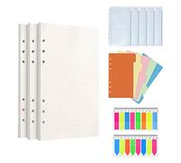 Lined Refill Paper Kit for Filofax Personal Size Planner/Binder, A6 Notebook Binder Set, Lined Paper, Planner Inserts, 180 Sheets, 5 Dividers + 5 PVC Pockets + 2 Pack Colored Index Tabs