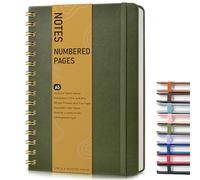 Lined Spiral Journal Notebook, A5 Hardcover Spiral Journals for Women Men, 150 Numbered Pages Spiral Bound Notebook, 100 GSM College Ruled Notebooks for Work, Note Taking 5.75" x 8.38", Olive Green