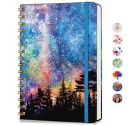 Lined Spiral Journal Notebook for Women, A5 Cute Hardcover Spiral Journals for Writing, 150 Pages Pretty College Ruled Notebooks for Work & Note Taking, 5.75" x 8.38", Forest Under a Starry Sky