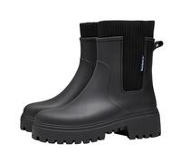 Lined Wellington Boots Women's Waterproof Rain Season Tube Mouth Plain Rain Shoes Thick Rainproof Non-Slip Rain Boots White Glitter Shoes Women, black, 7 UK