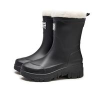 Lined Wellington Boots Women's Waterproof Rain Season Tube Mouth Plain Rain Shoes Thick Rainproof Non-Slip Rain Boots Shoes Women Colour, black, 4 UK