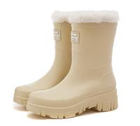 Lined Wellington Boots Women's Waterproof Rain Season Tube Mouth Plain Rain Shoes Thick Rainproof Non-Slip Rain Boots Shoes Women Colour, beige, 8 UK
