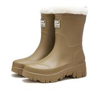 Lined Wellington Boots Women's Waterproof Rain Season Tube Mouth Plain Rain Shoes Thick Rainproof Non-Slip Rain Boots Shoes Women Colour, brown, 7 UK