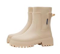 Lined Wellington Boots Women's Waterproof Rain Season Tube Mouth Plain Rain Shoes Thick Rainproof Non-Slip Rain Boots White Glitter Shoes Women, beige, 6 UK