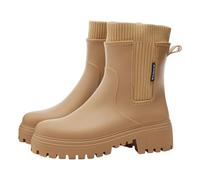 Lined Wellington Boots Women's Waterproof Rain Season Tube Mouth Plain Rain Shoes Thick Rainproof Non-Slip Rain Boots White Glitter Shoes Women, khaki, 8.5 UK