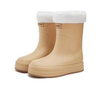 Lined Wellington Boots Women's Waterproof Women's Rain Shoes Outerwear Hundred Versatile Drawstring Mouth Padded Removable Fleece Cover Thick Bottom Blue Shoes Women's Low Shoes, brown, 8.5 UK
