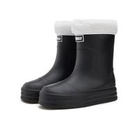 Lined Wellington Boots Women's Waterproof Women's Rain Shoes Outerwear Hundred Versatile Drawstring Mouth Padded Removable Fleece Cover Thick Bottom Blue Shoes Women's Low Shoes, black, 7 UK