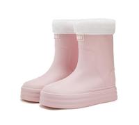 Lined Wellington Boots Women's Waterproof Women's Rain Shoes Outerwear Hundred Versatile Drawstring Mouth Padded Removable Fleece Cover Thick Bottom Blue Shoes Women's Low Shoes, pink, 8.5 UK