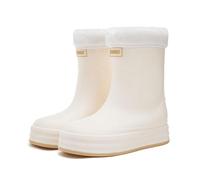 Lined Wellington Boots Women's Waterproof Women's Rain Shoes Outerwear Hundred Versatile Drawstring Mouth Padded Removable Fleece Cover Thick Bottom Blue Shoes Women's Low Shoes, beige, 5 UK