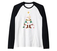 Linedance Christmas Tree Dancing Christmas Cowboy Dance Raglan Baseball Tee