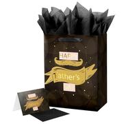 Linelglobal 12.6" Large Father's Day Bag with Tissue Paper and Card, Brown Gift Bag for Dad Stepdad Grandpa Husband - Happy Father's Day Design