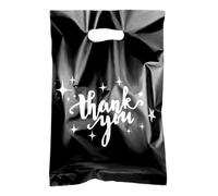 Linelglobal Black Plastic Thank You Bag for Small Business 7.8x11.8 Plastic Shopping Bag with Handle for Store Retail