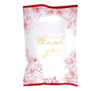 Linelglobal Plastic Thank You Bag for Small Business 7.8x11.8 Plastic Shopping Bag with Handle for Store Retail - Flower
