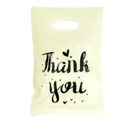 Linelglobal Plastic Thank You Bag for Small Business 7.8x11.8 Plastic Shopping Bag with Handle for Store Retail - Beige