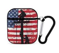 Lineman Am-erican Flag Electric Cable Lineman Case Cover Compatible with AirPods 1&2 Protective PC Shell Carrying Case with Keychain