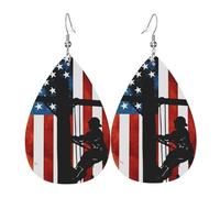 Lineman American Flag Electric Cable Lineman Women Earring Long Hook Earring Teardrop Shape Dangle Earrings For Multiple Piercings Party Gift