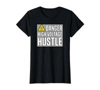 Lineman Danger High Voltage Hustle Electrical Work Value Graphic T-Shirt, Women, Black, XS