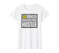 Lineman Danger High Voltage Hustle Electrical Work Value Graphic T-Shirt, Women, White, XL