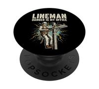 Lineman Danger Is My Office Electrical Utility Worker PopSockets Adhesive PopGrip