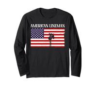 Lineman Electric Cables Power Line American Flag USA Long Sleeve T-Shirt