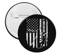 Lineman U.S. Flag Cute Tinplate Brooches for Women Men Button Pins Round Badge for Bag Hat