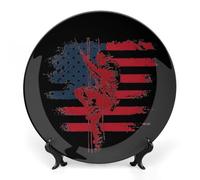 Lineman U.S. Flag Printed Bone China Decorative Plate Ceramic Decorative Plate with Display Stand for Home Wall Decor