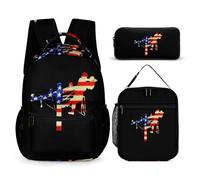 Lineman U.S. Flag Printed Dayback Set with Lunch Bag And Pencil Case Lightweight Classic Backpack Set 3pcs