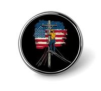 Lineman U.S. Flag Round Lapel Pin Button Brooch Tie Badge Elegant Hat Clothing Jewelry Accessories