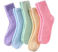 LINEMIN 5 Pairs Women Winter Fuzzy Warm Slipper Socks Super Soft Microfiber Cozy Home Sleeping Socks, 5 Pack Soild Color B, One Size