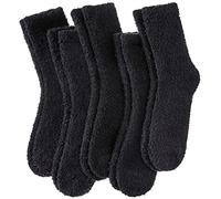 LINEMIN 5 Pairs Womens Fuzzy Slipper Socks Super Soft Microfiber Cozy Sleeping Socks, 5 Pack Black, One Size