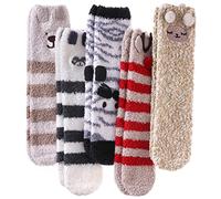 LINEMIN Women Girls Super Soft Warm Cute 3D Animals Slipper Sleeping Winter Crew Fuzzy Socks Value Pack (5 Pack Pink Color Animal)