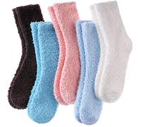 LINEMIN Womens Fuzzy Socks Cozy Fluffy Winter Warm Slipper Socks Microfiber Soft Home Sleeping Socks, 5 Pack Soild Color 03, One size
