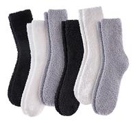 LINEMIN Womens Fuzzy Socks Cozy Fluffy Winter Warm Slipper Socks Microfiber Soft Home Sleeping Socks, 6 Pack Soild Color C, One size