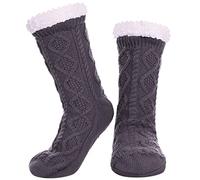 LINEMIN Womens Slipper Socks Winter Warm Fleece Lined Socks Cozy Soft Thick Fuzzy Non Slip Indoor Christmas Socks (Dark Gray Rhombic)