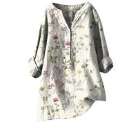 Linen 2024 Shirts for Women Long Sleeve 3/4 Sleeve Gauze Summer Tops Fall Casual Trendy Dress Crinkle Gauze Oversized V-Neck Spring Ladies Graphic Comfortable Cotton Plus Size Club Hot Pink