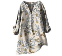 Linen 2024 Shirts for Women Long Sleeve 3/4 Sleeve Gauze Summer Tops Fall Casual Trendy Dress Crinkle Gauze Oversized V-Neck Spring Ladies Graphic Comfortable Cotton Plus Size Club Khaki
