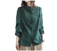 Linen 2024 Tops for Women Color Block High Low Spring Gauze Shirts Embroidered Summer Oversized Casual Tshirt 3/4 Sleeve Trendy Party Cute Clothing Long Sleeve Crinkle Gauze Club Green