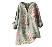 Linen 2025 Shirts for Women Comfy Button Down Spring Cotton Tops Asymmetrical Summer Loose Fit Oversized Shirt 3/4 Sleeve V Neck Party Flowy Tshirt Long Sleeve Graphic Fall Gauze Green
