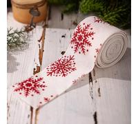 Linen and iron wire holiday ribbon for Christmas tree decorations, DIY wreaths, and festive packaging throughout the season (snowflake styles)