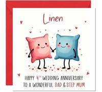 Linen Anniversary Card for Dad & Step Mum - 4th Wedding Anniversary Cards for Step Mum & Dad Cute Anniversaries Greeting Cards