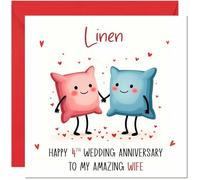 Linen Anniversary Card for Wife - 4th Wedding Anniversary Cards for Wife from Husband Cute Anniversaries Greeting Cards