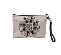 Linen bag - Collection Spiritual Monument India Thailand Buddhism Religion Monines - Linen Look Canvas Makeup Bag - Toiletry Bag - Wallet, Aum Mandala 2, 23.5 x 15 cm, Cosmetic Bag