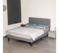 Linen Bed Frame with 5-Level Headboard, Wooden Slats Mattress Foundation HOMCOM Grey King