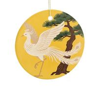 Linen Beige Phoenix And Pine Round Ceramic Pendant Hanging Festival Ornament, Personalized Double Sided Ceramic Home Decor, Lightweight Durable Hanging Ornament Gift for Home, Party, Women Men